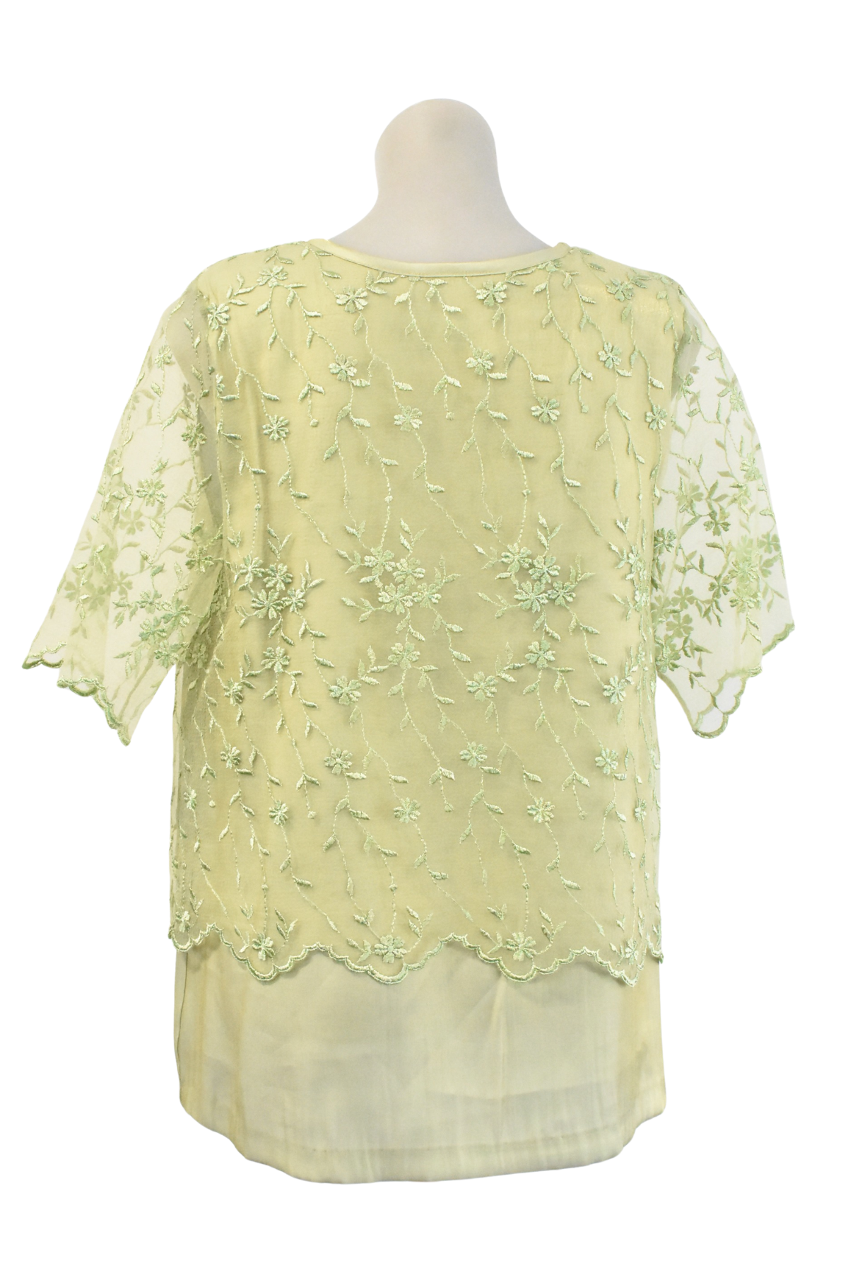Cashews NZ made sage green mesh floral top, 12