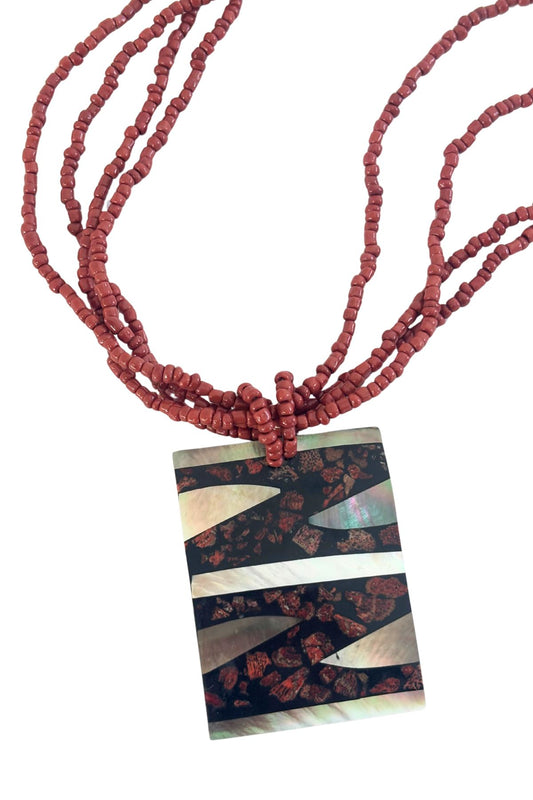 Groovy beaded square pendant necklace