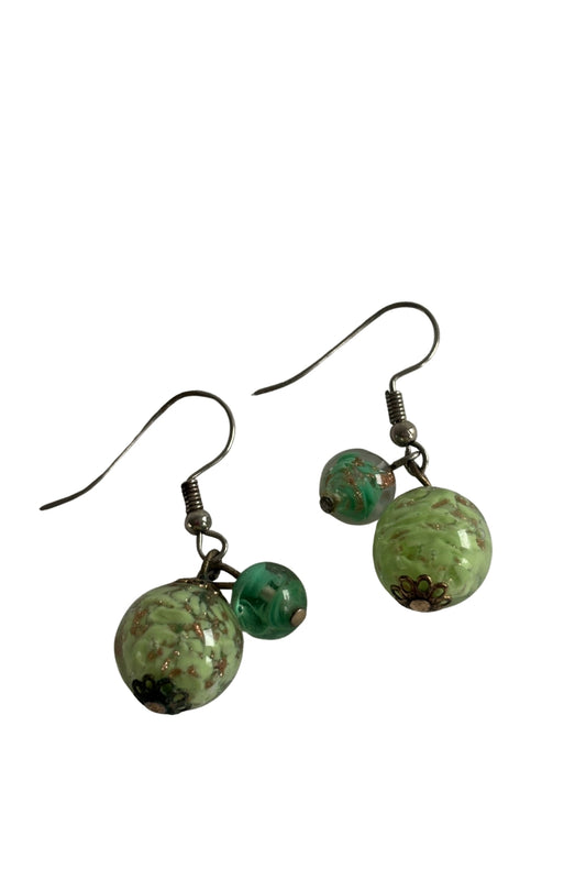 Green glass orb earrings