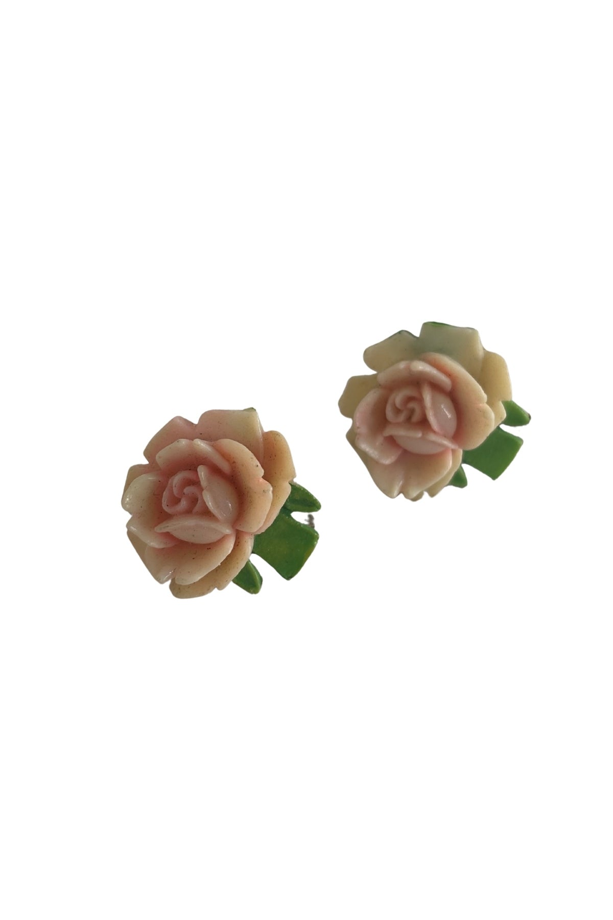Vintage pink rose screw on earrings