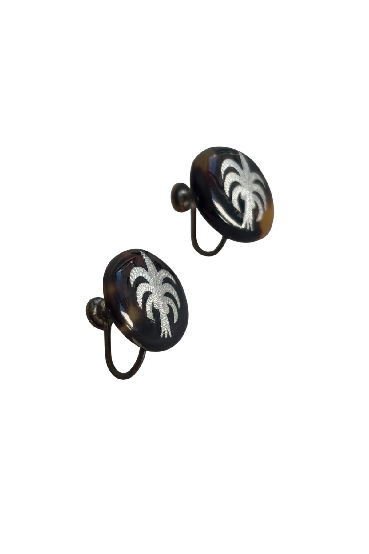 Vintage tortoiseshell palm tree clip on earrings