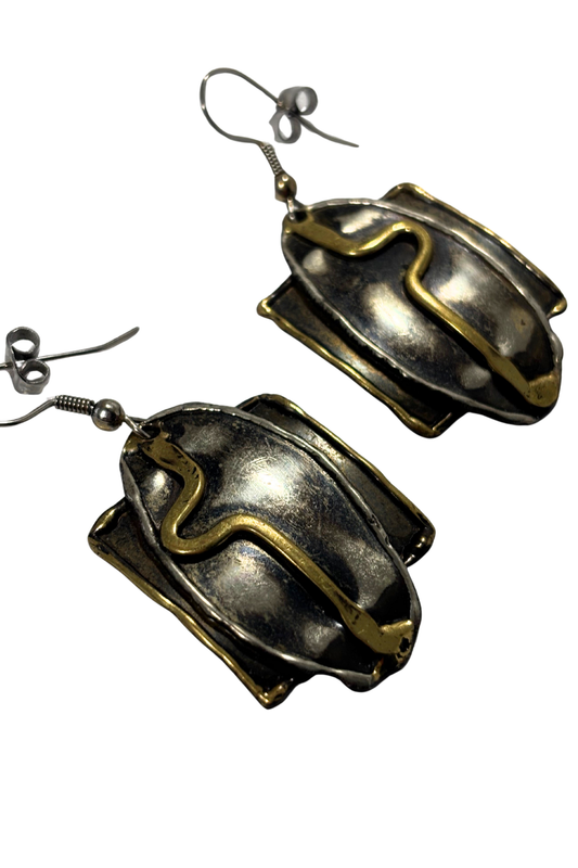 Two tone metal dangly earrings