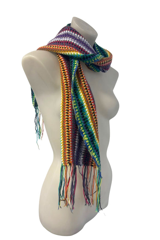 Multi coloured crochet scarf