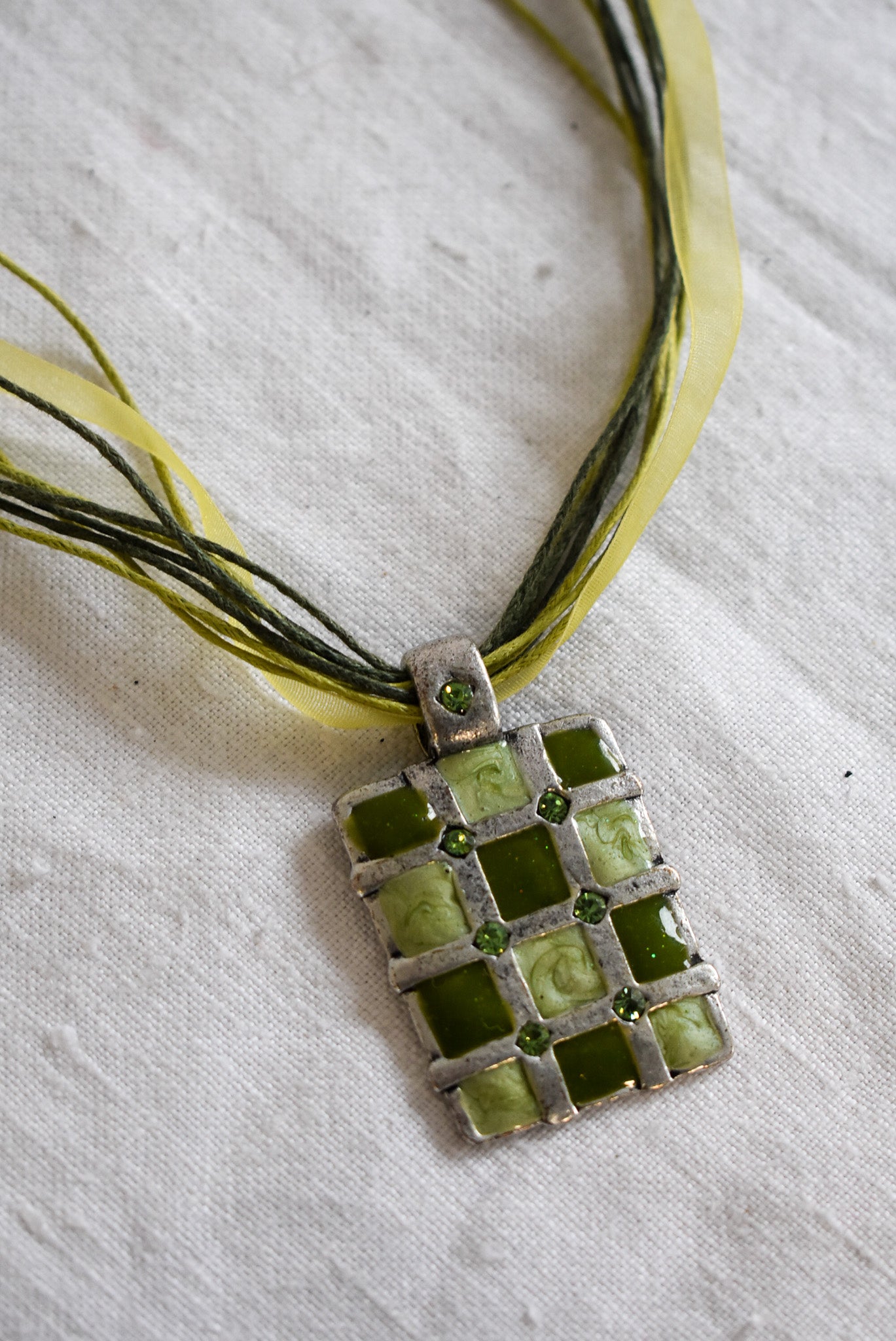 Green hemp + ribbon necklace