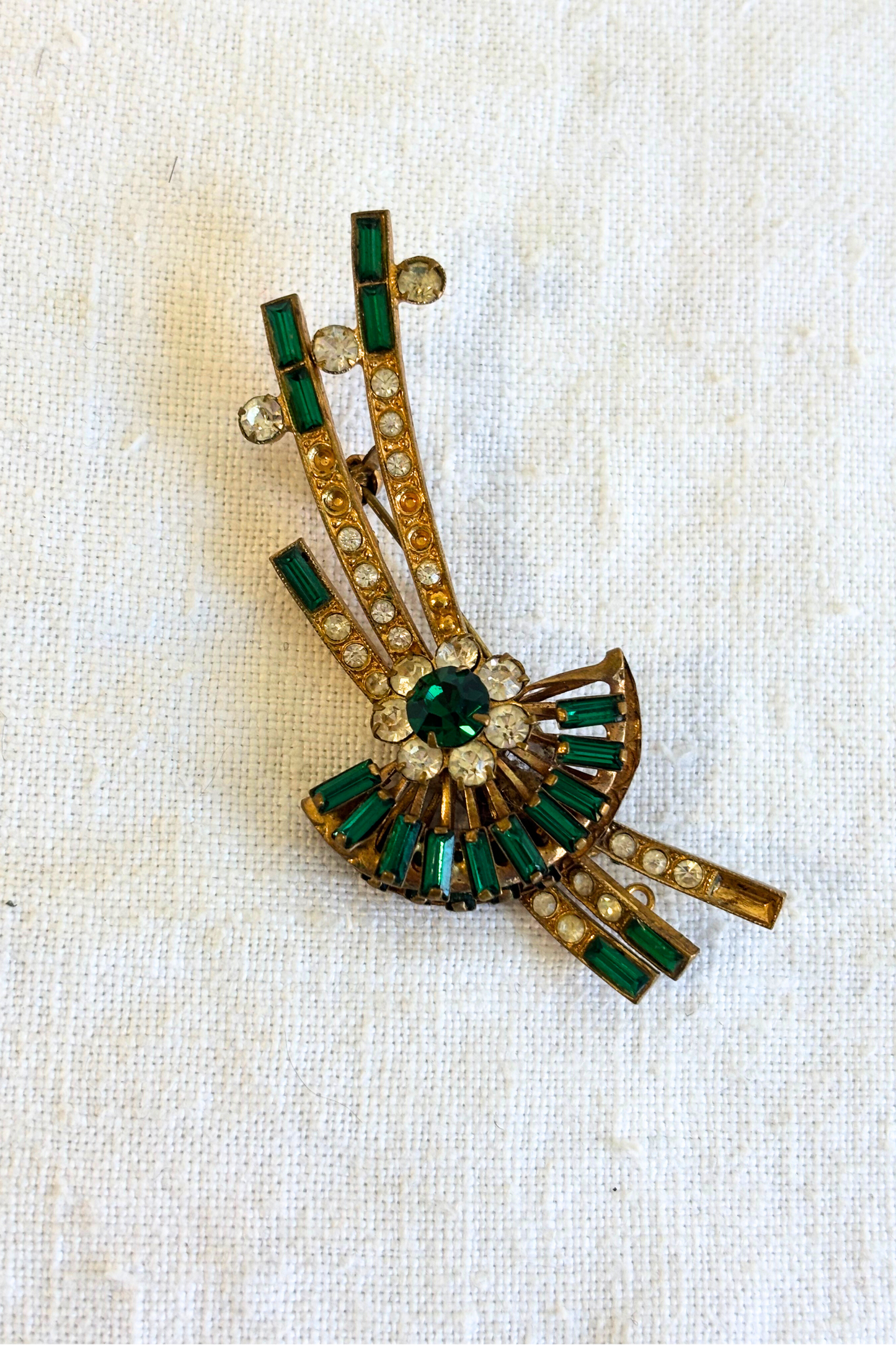 Vintage faux emerald brooch
