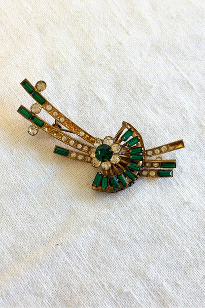 Vintage faux emerald brooch