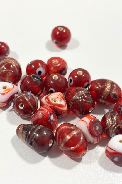 Assorted red Italian glass beads