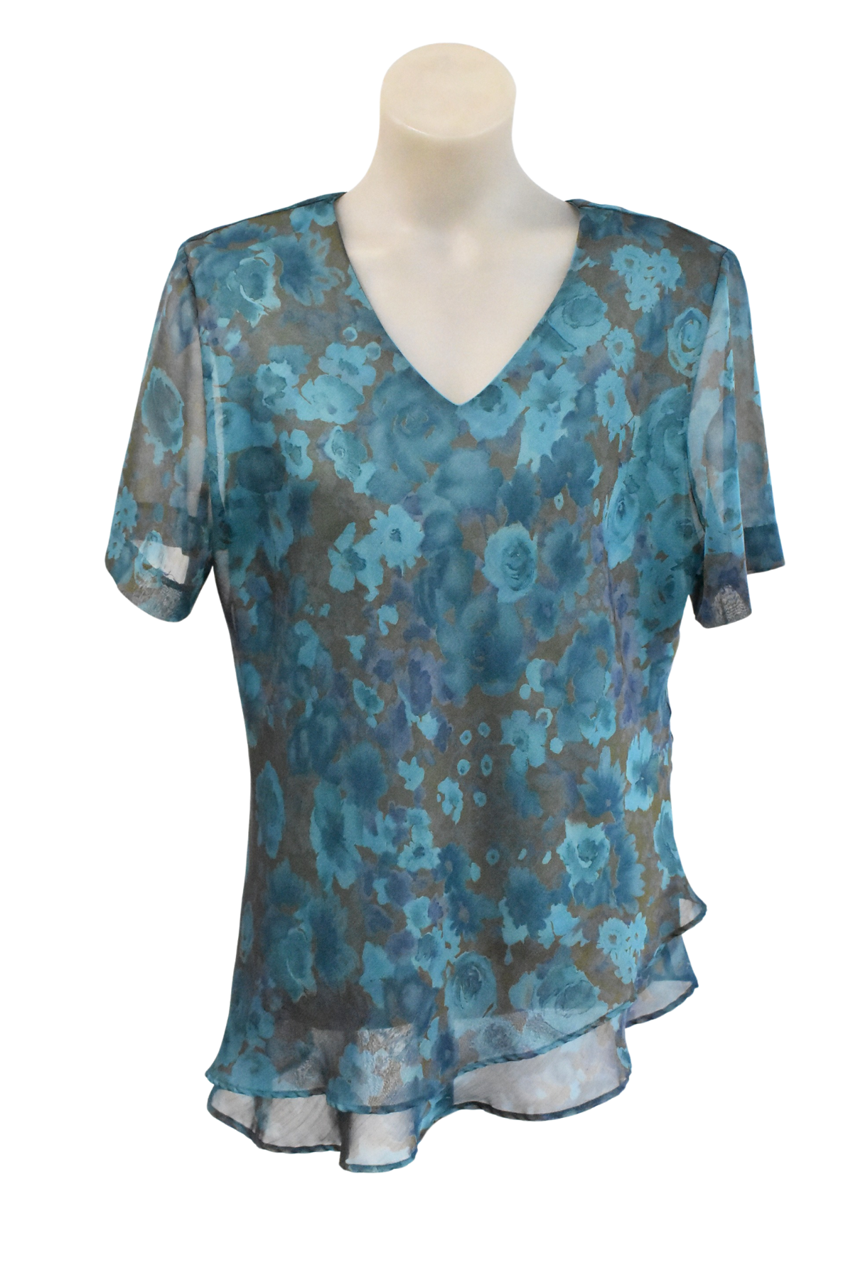 Classique "Collections" blue oil painted flowers blouse, 16