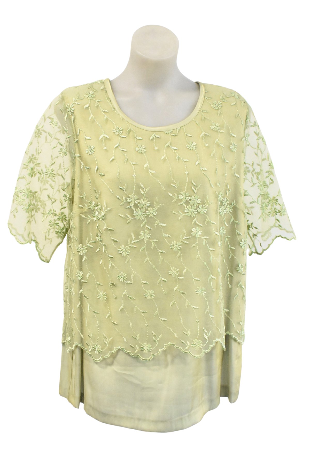Cashews NZ made sage green mesh floral top, 12