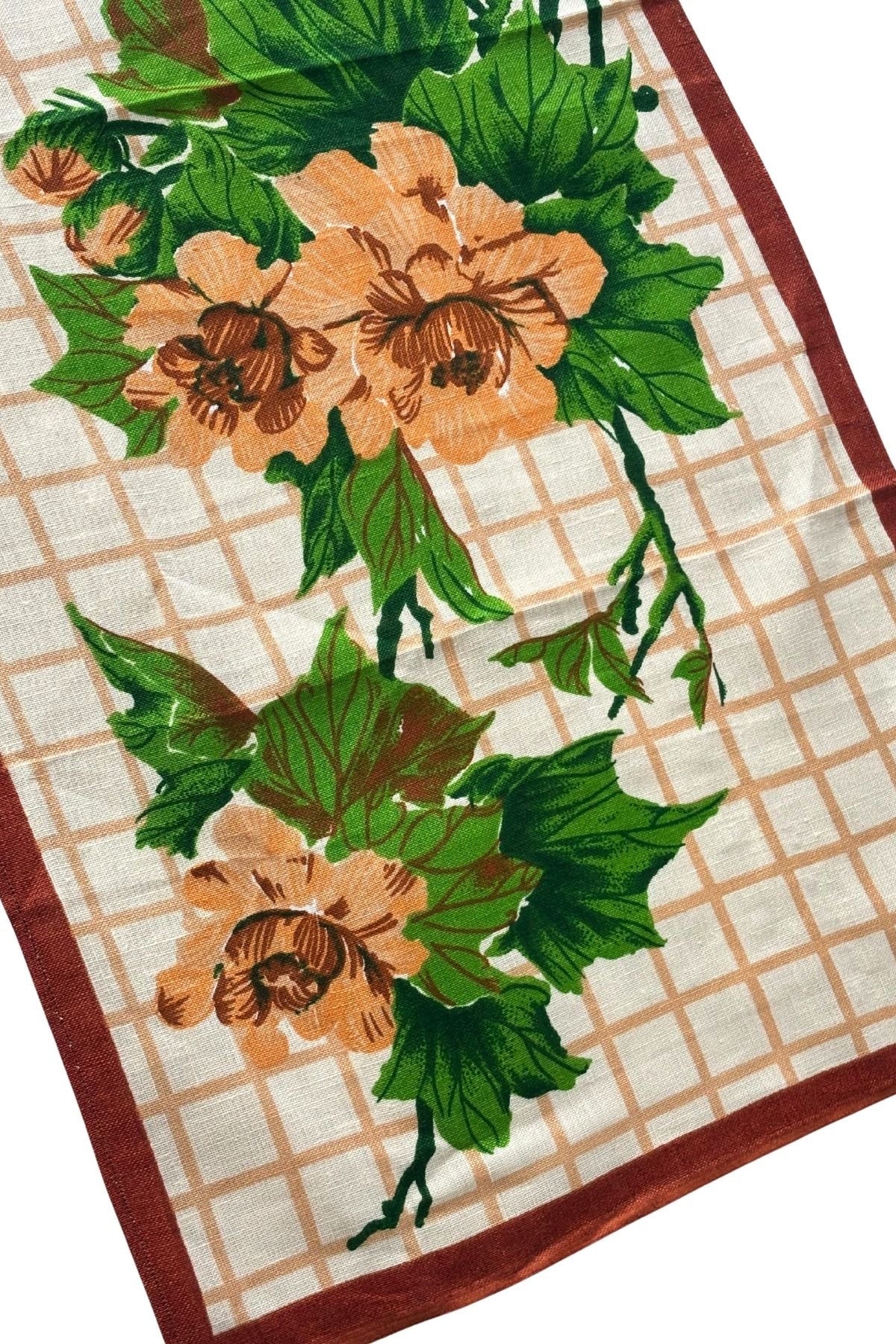 Vintage brown florals tea towel