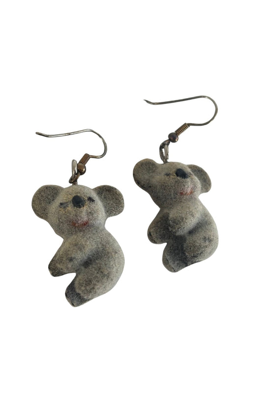 Vintage furry koala earrings