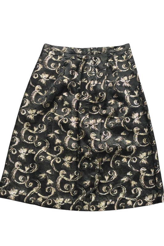 1960's Beau Catcher NZ made black + gold pencil skirt, XS