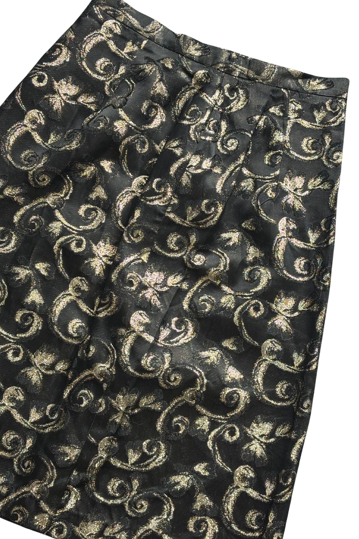 1960's Beau Catcher NZ made black + gold pencil skirt, XS