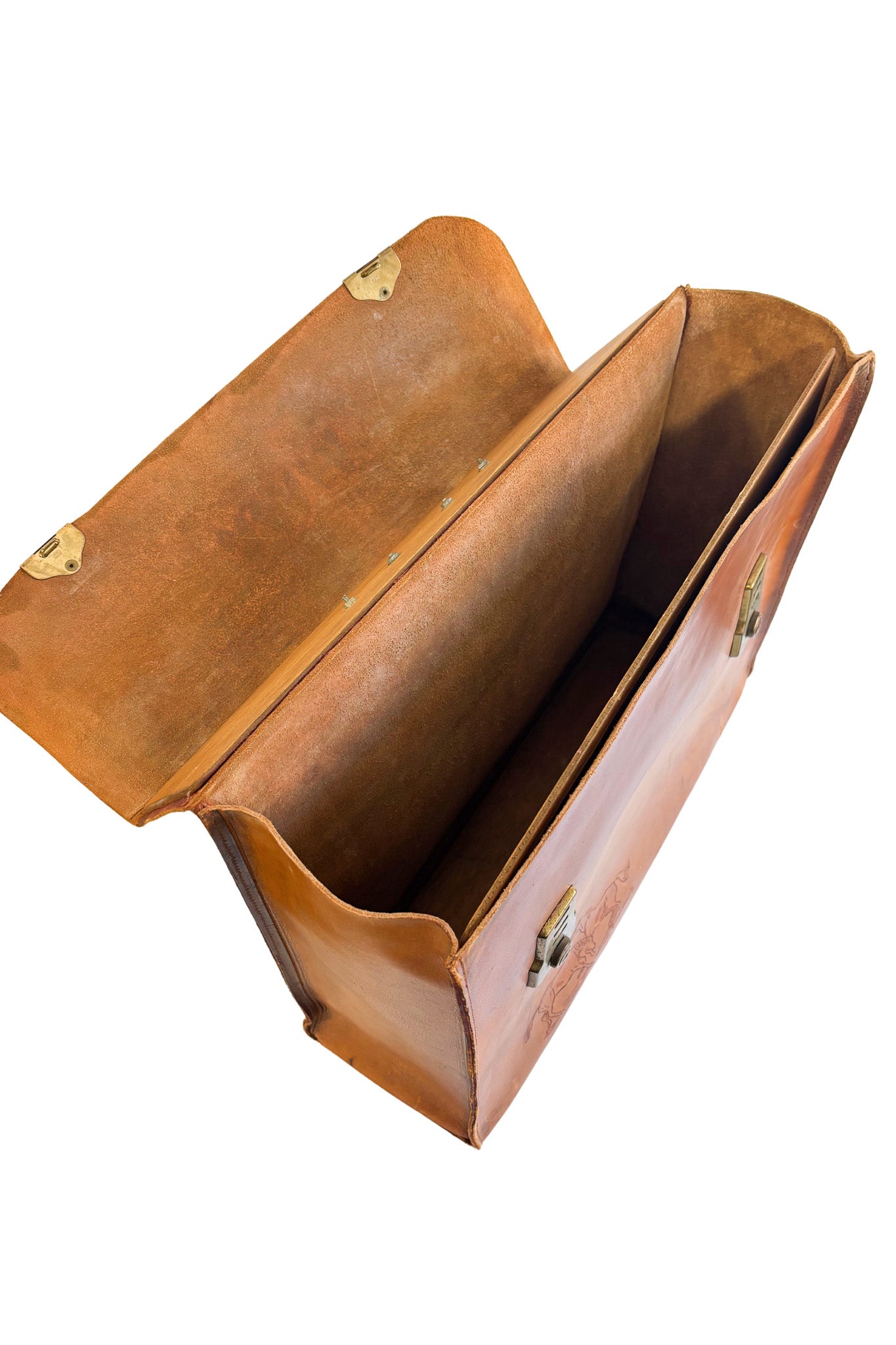 Large vintage leather briefcase with horses