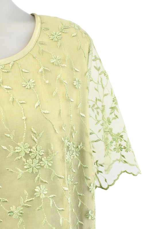Cashews NZ made sage green mesh floral top, 12