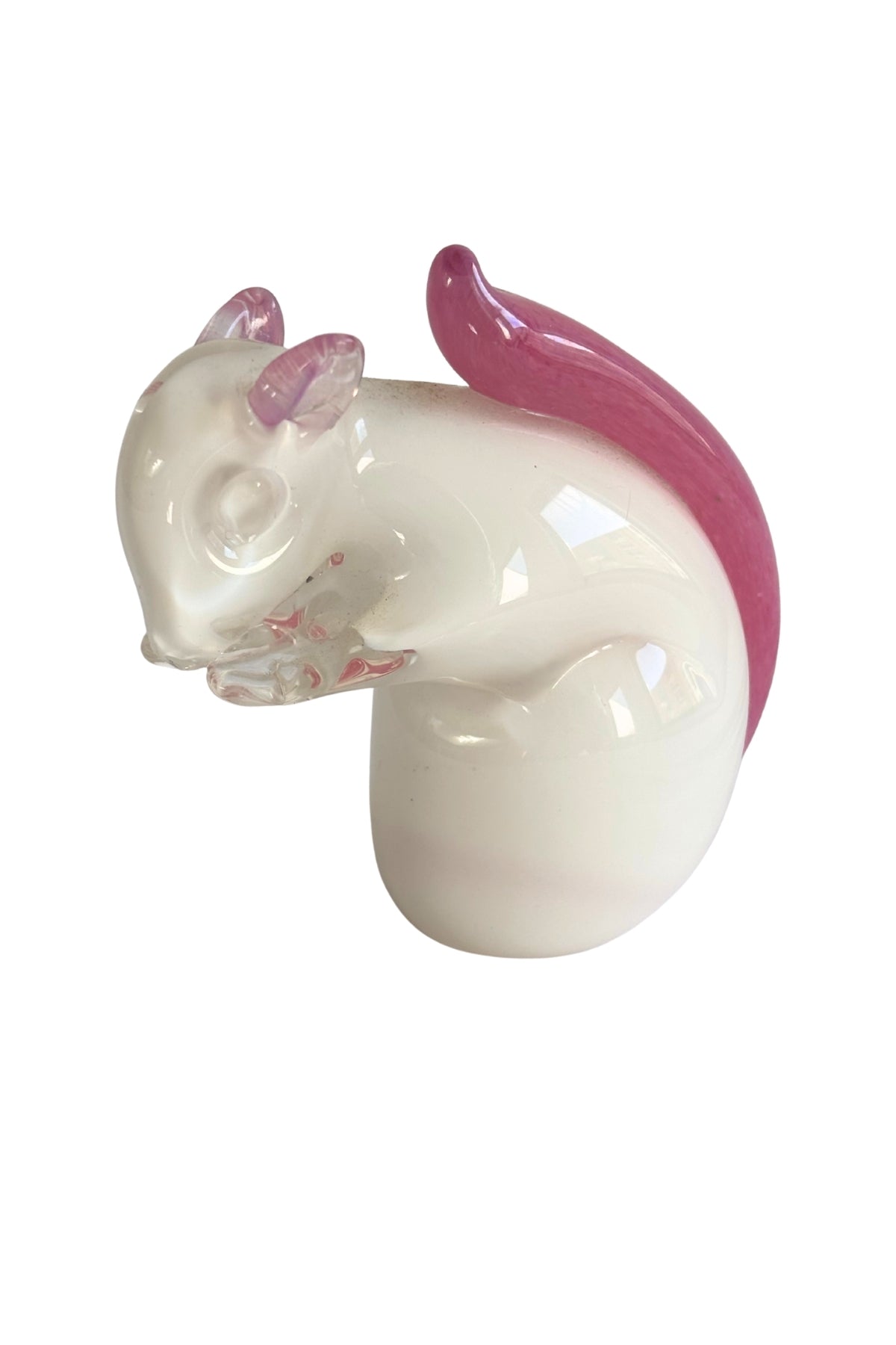Selkirk Glass pink + white squirrel figurine