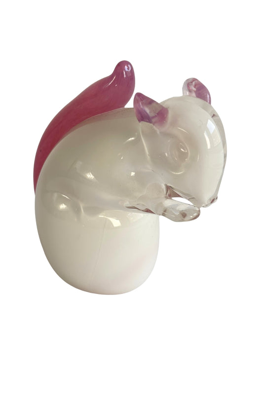 Selkirk Glass pink + white squirrel figurine
