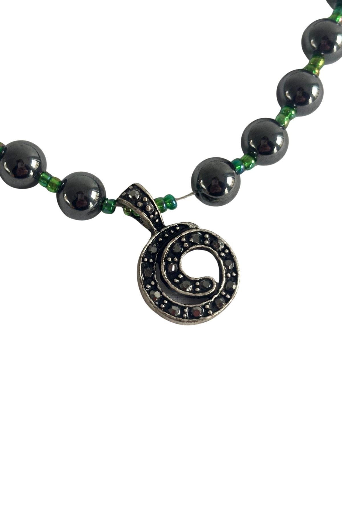 Beaded diamante koru necklace