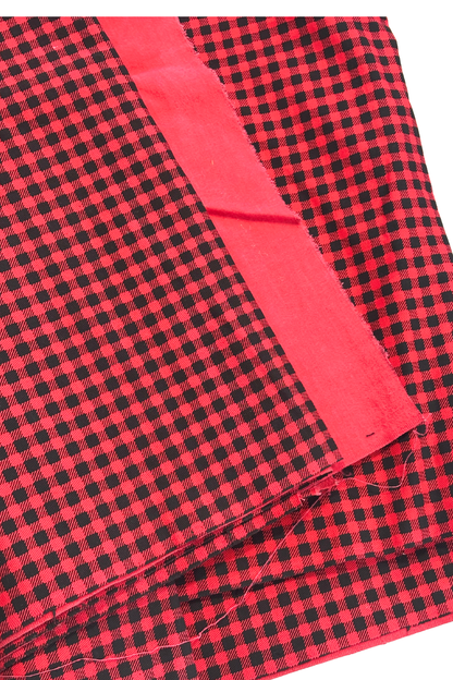 Red + black plaid denim fabric