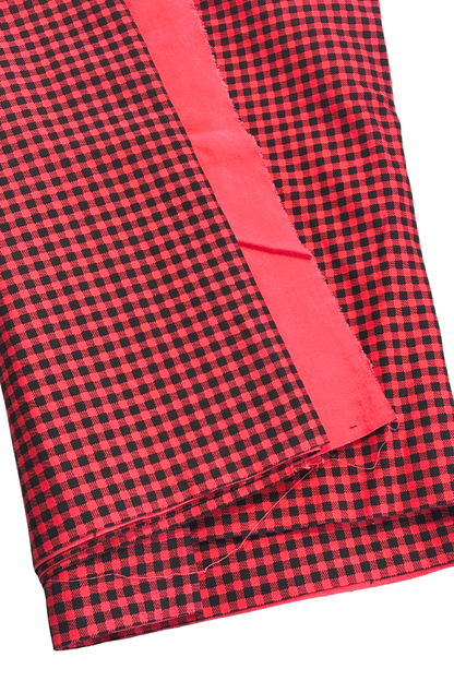 Red + black plaid denim fabric