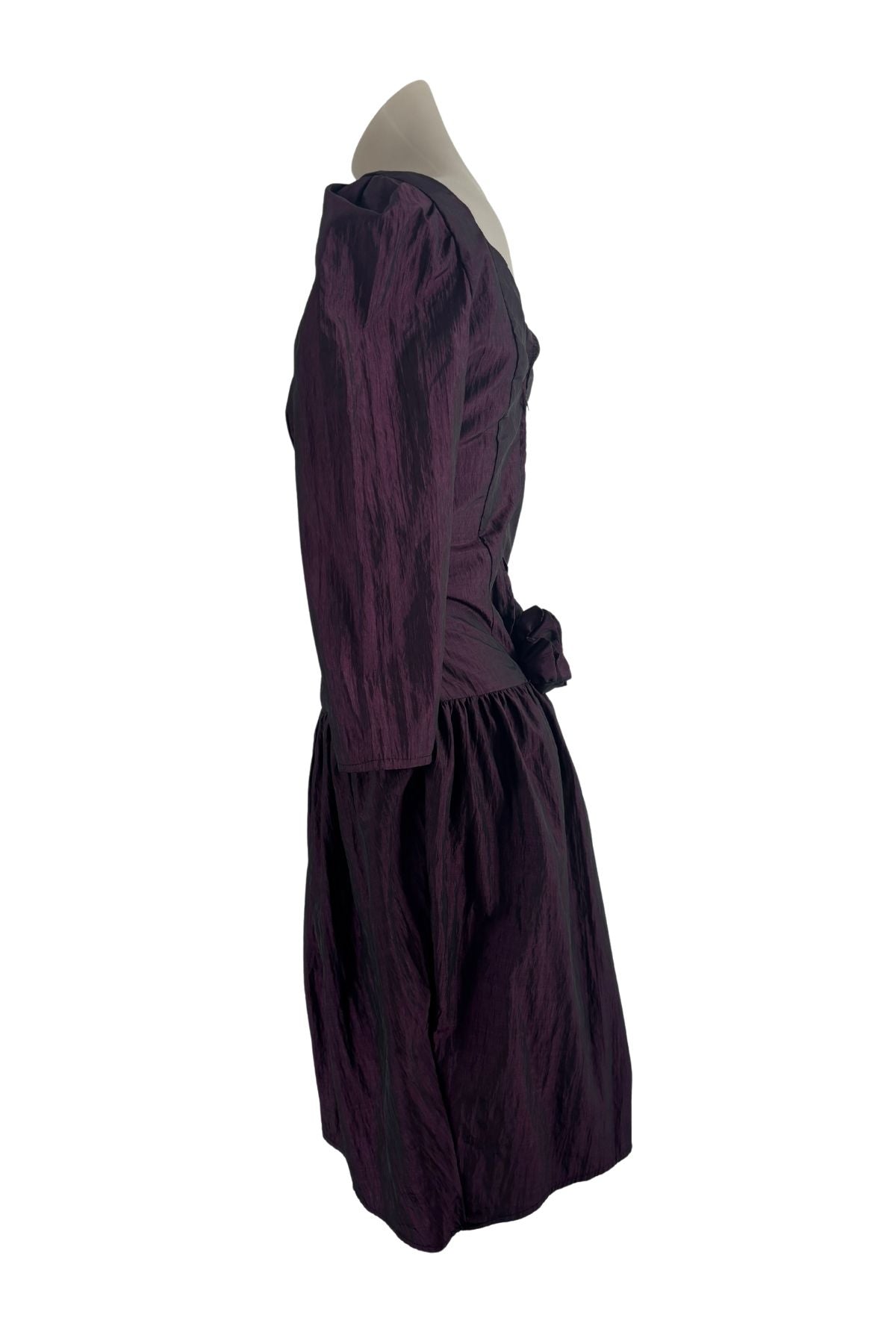 1990's Purple prom drop waist midi dress, S