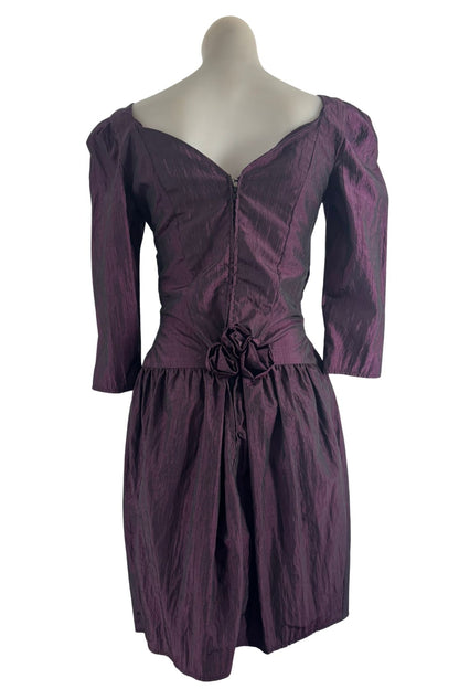 1990's Purple prom drop waist midi dress, S