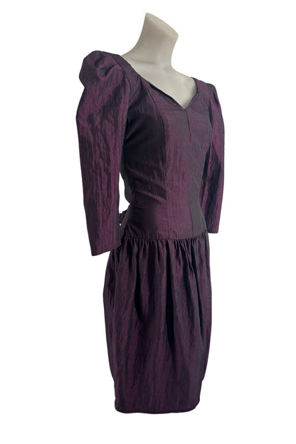 1990's Purple prom drop waist midi dress, S