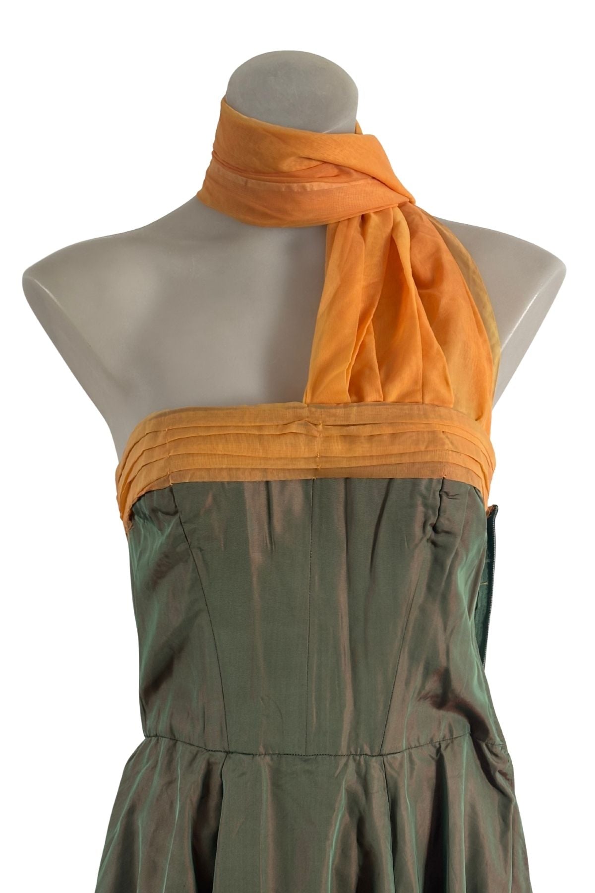 1950’s Shot silk corset gown with draping, S