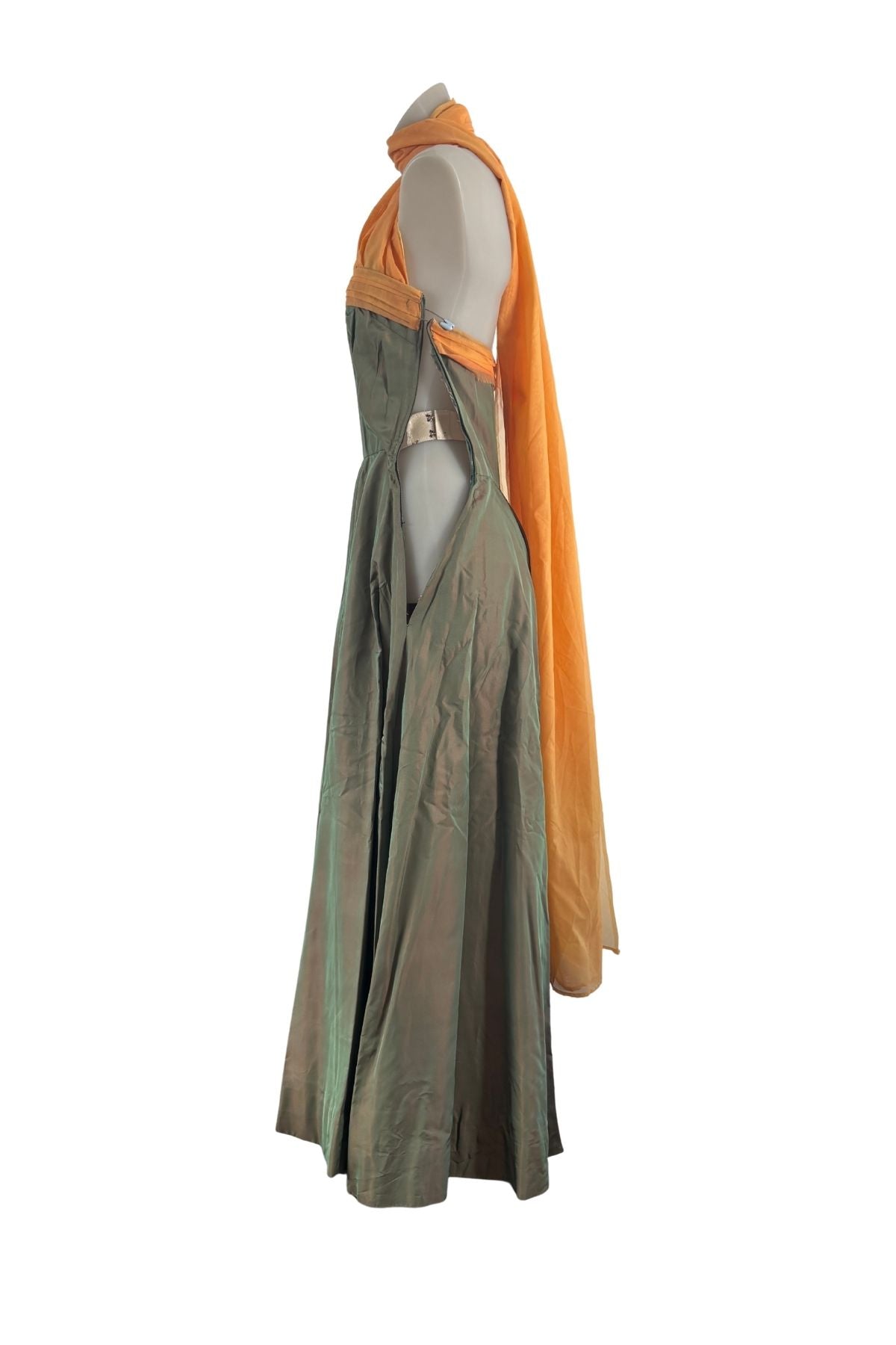 1950’s Shot silk corset gown with draping, S