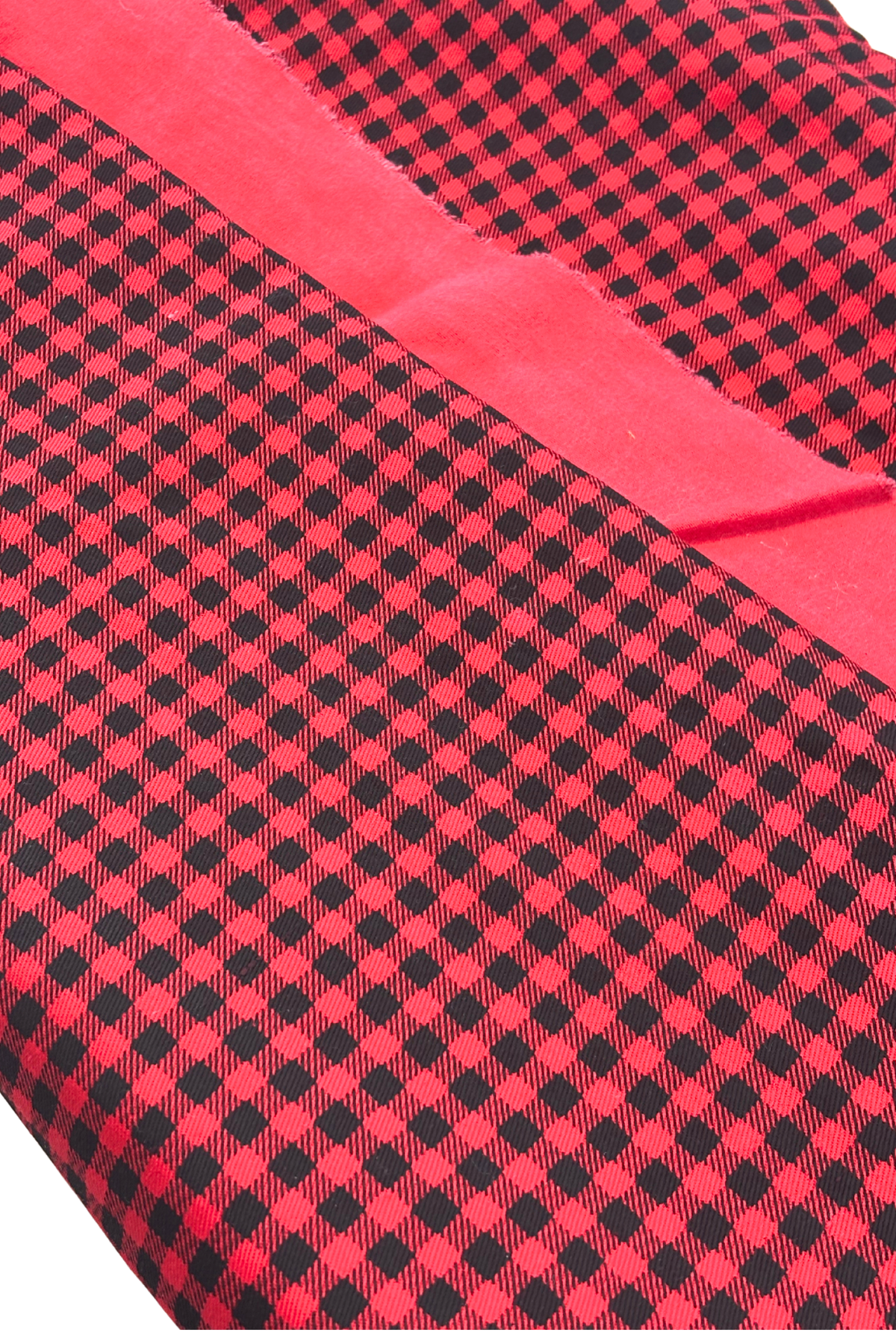 Red + black plaid denim fabric