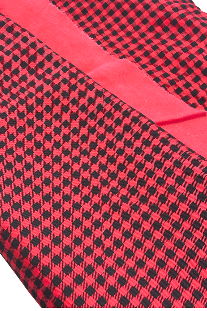 Red + black plaid denim fabric