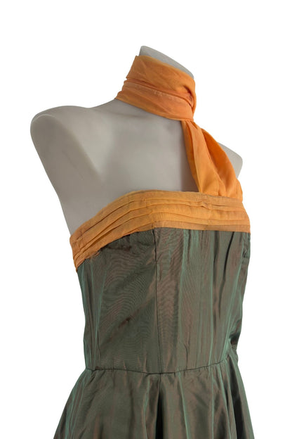 1950’s Shot silk corset gown with draping, S