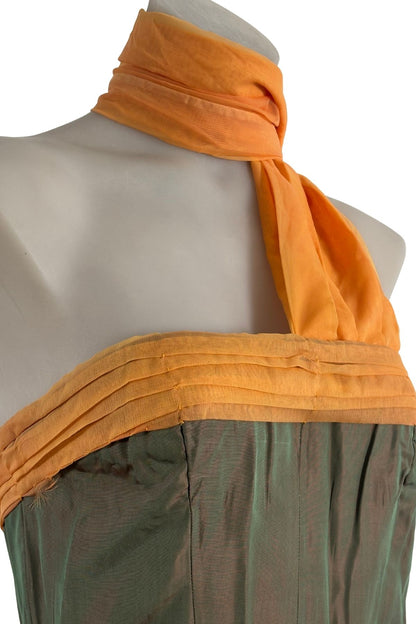 1950’s Shot silk corset gown with draping, S