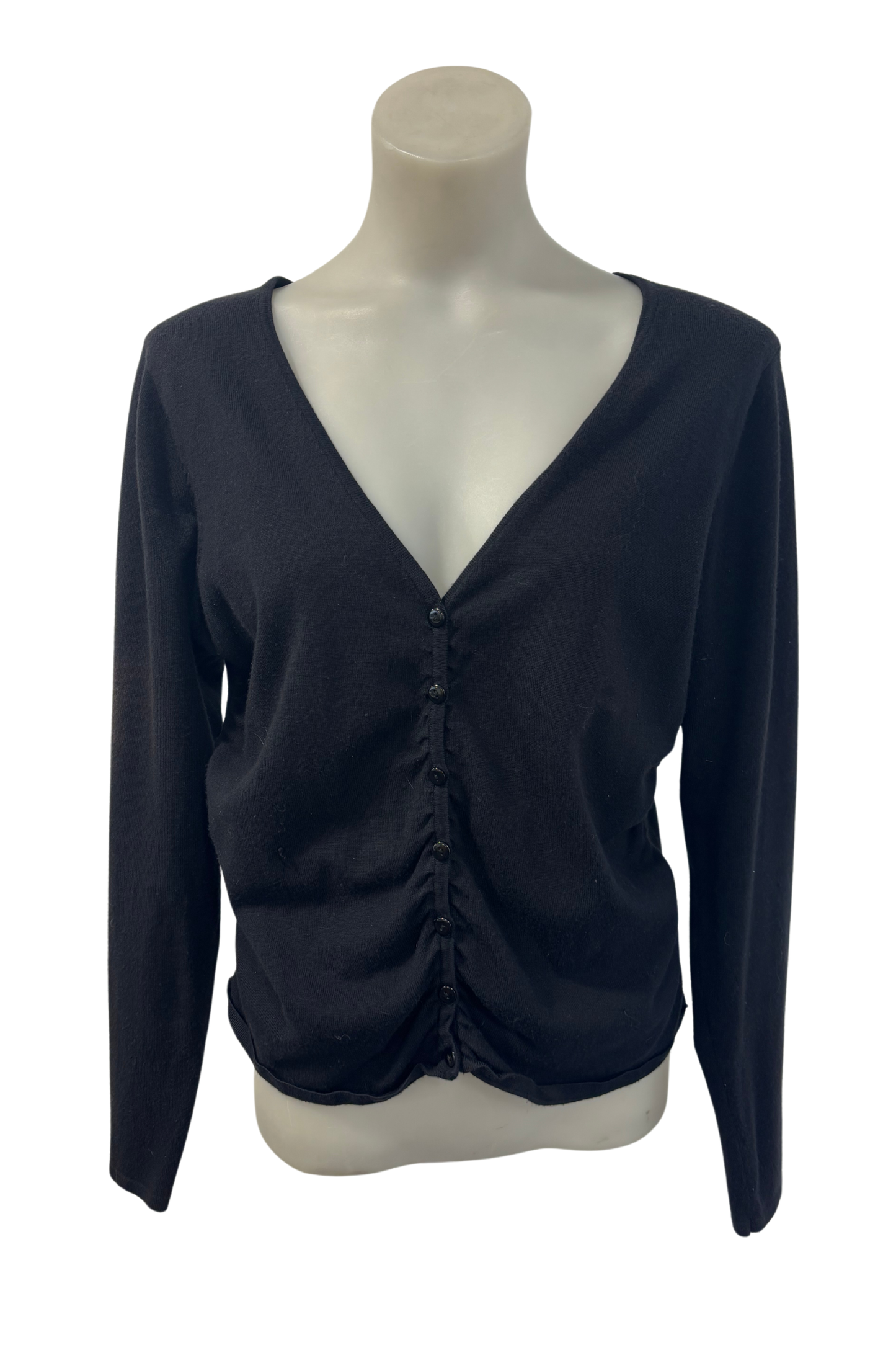 Ruched front black cardigan, L