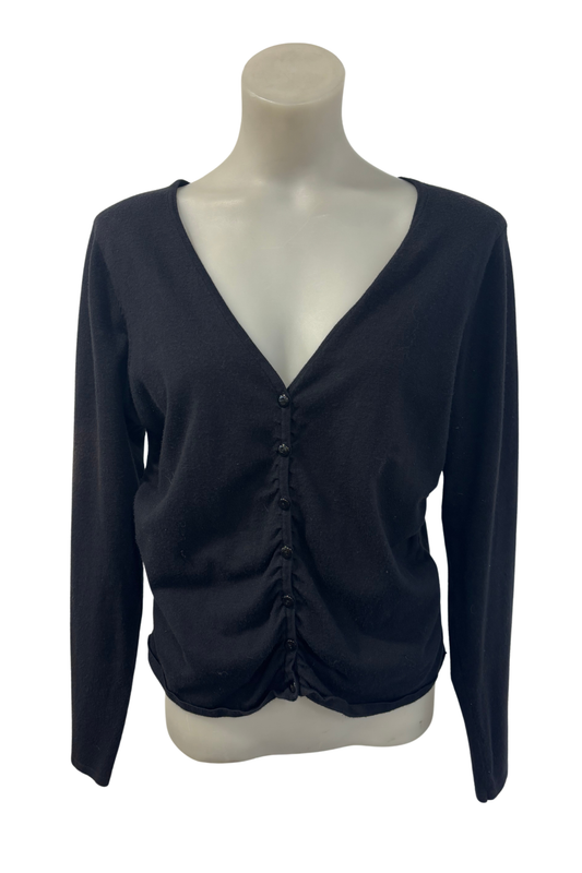 Ruched front black cardigan, L