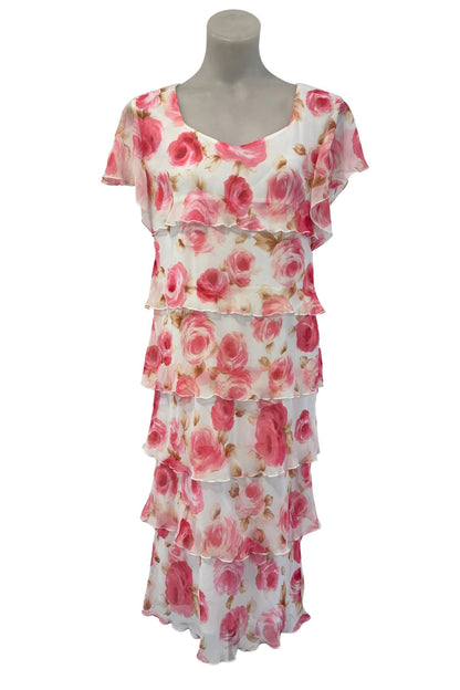 Cachet NZ made pink roses frilly tiered dress, 10