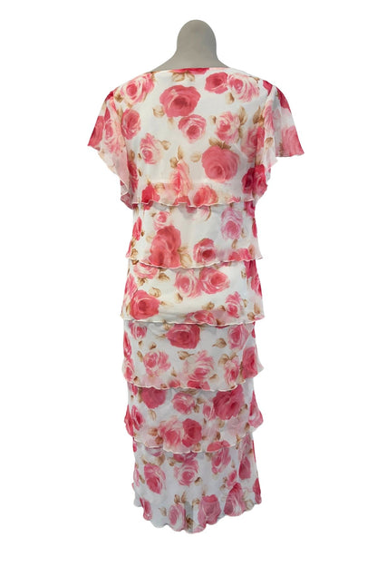 Cachet NZ made pink roses frilly tiered dress, 10