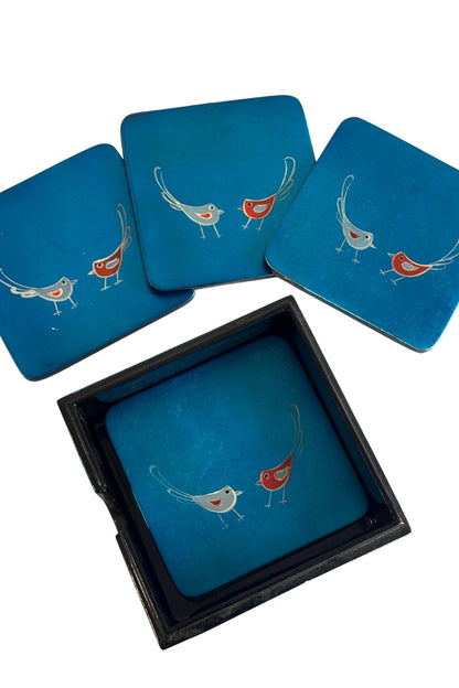Painted Wooden Coasters Bird Motif
