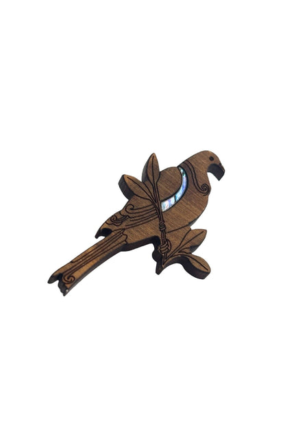 Tui paua shell brooch