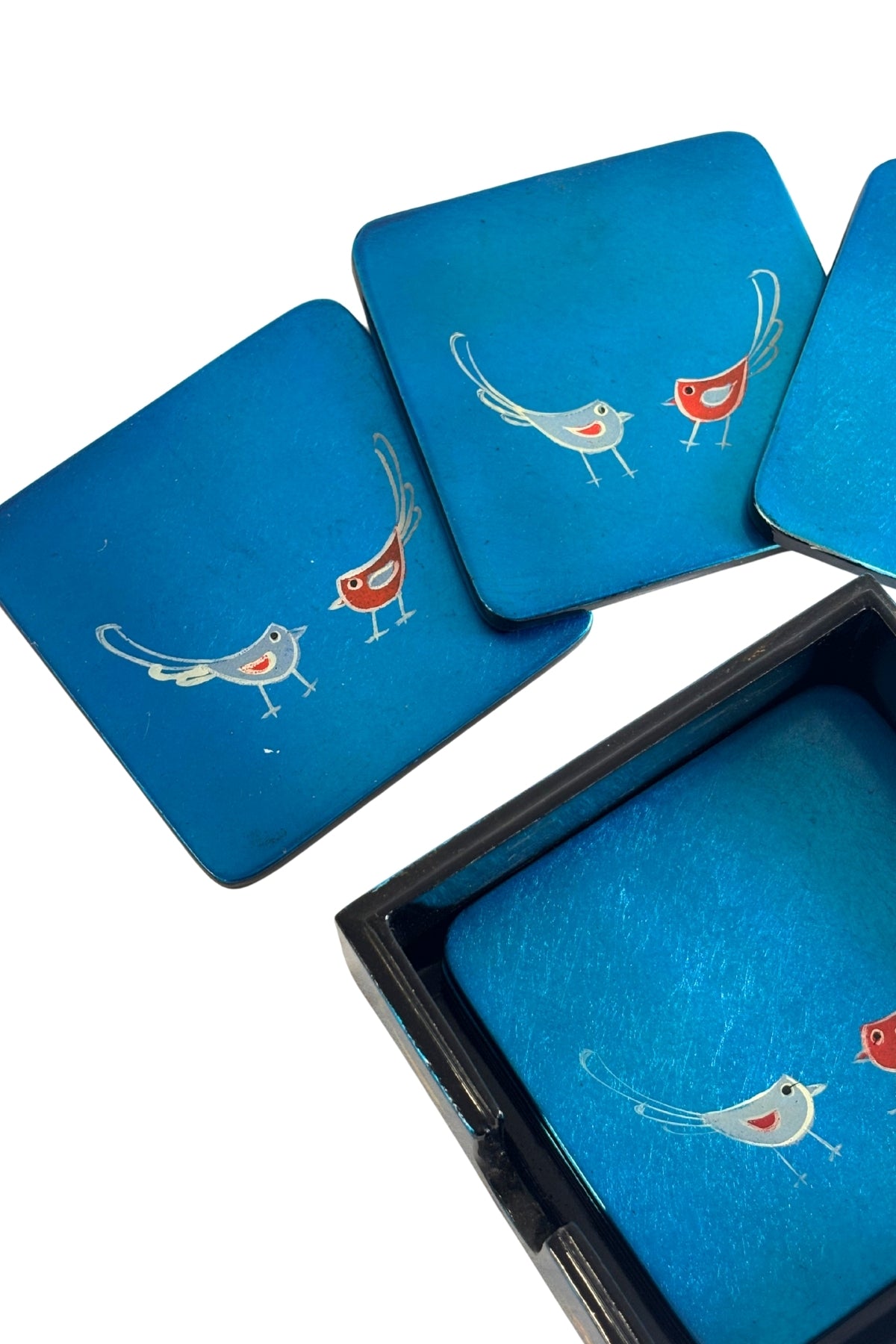 Painted Wooden Coasters Bird Motif