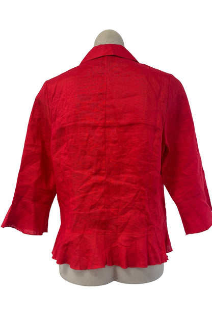 K&K vibrant red ramie linen button up blouse, 10