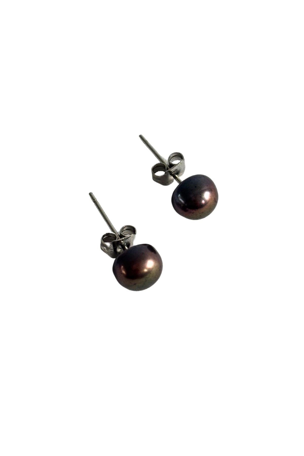 Brown pearl silver stud earrings