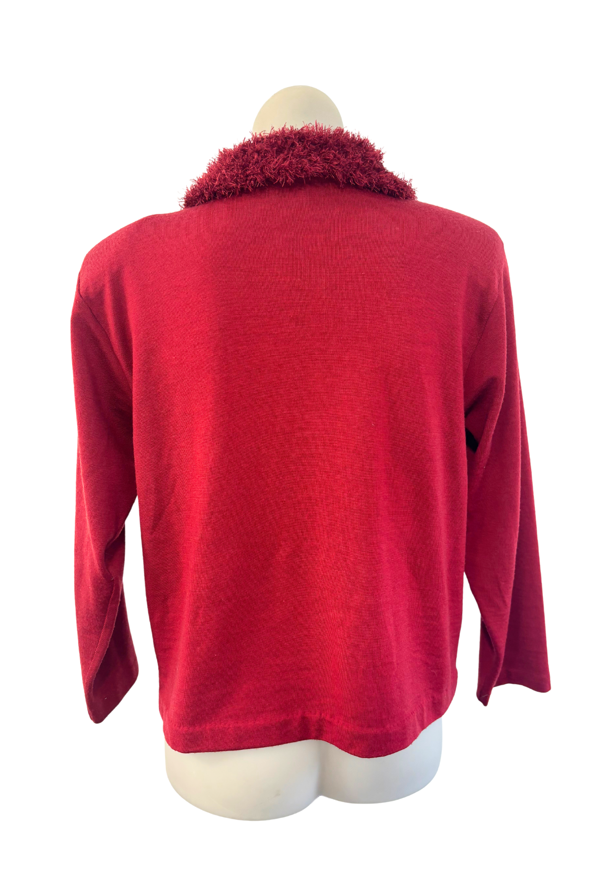 Vintage furry collar red lightweight sweater