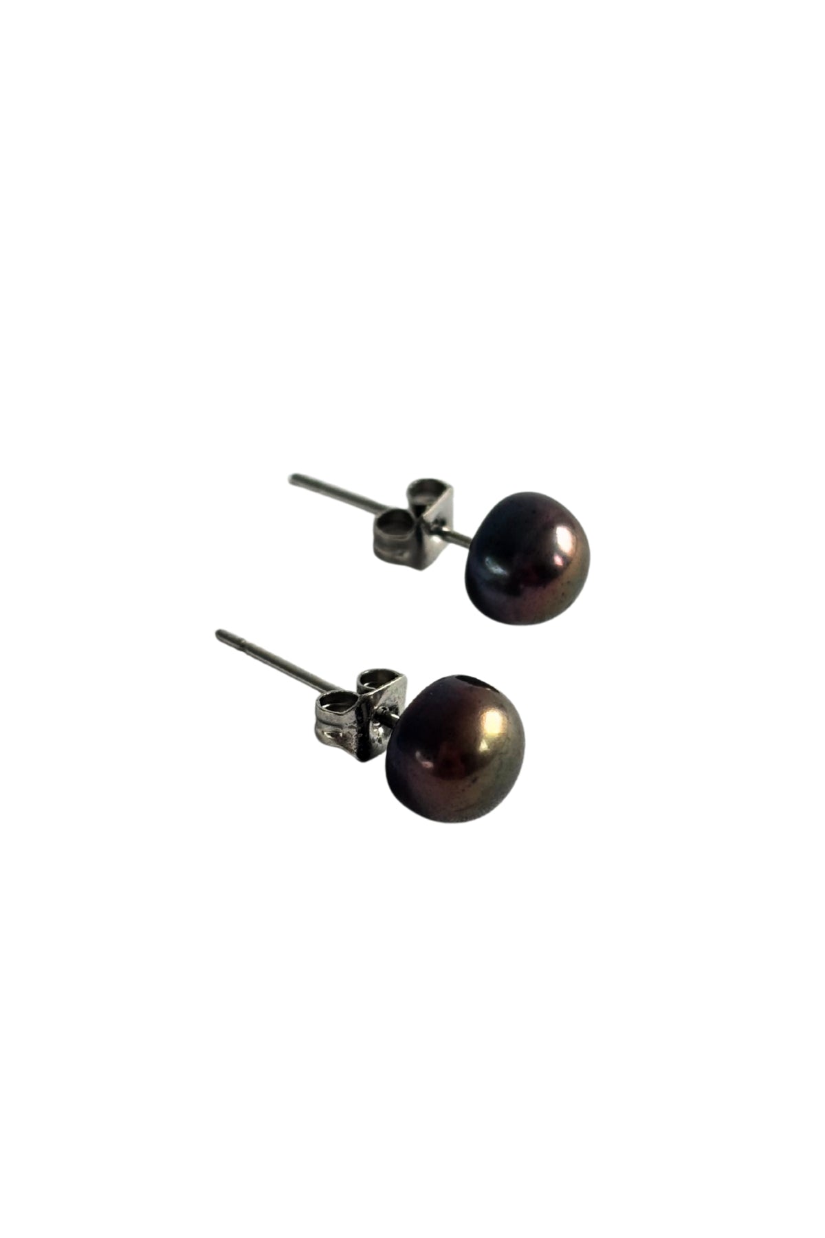 Brown pearl silver stud earrings