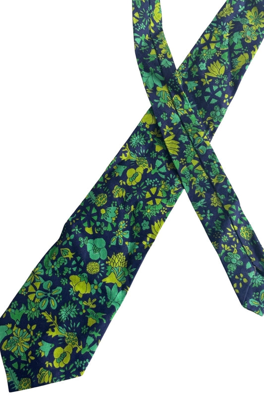 Green blue funky flowers tie