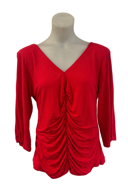Petrena NZ made red ruched blouse, 16