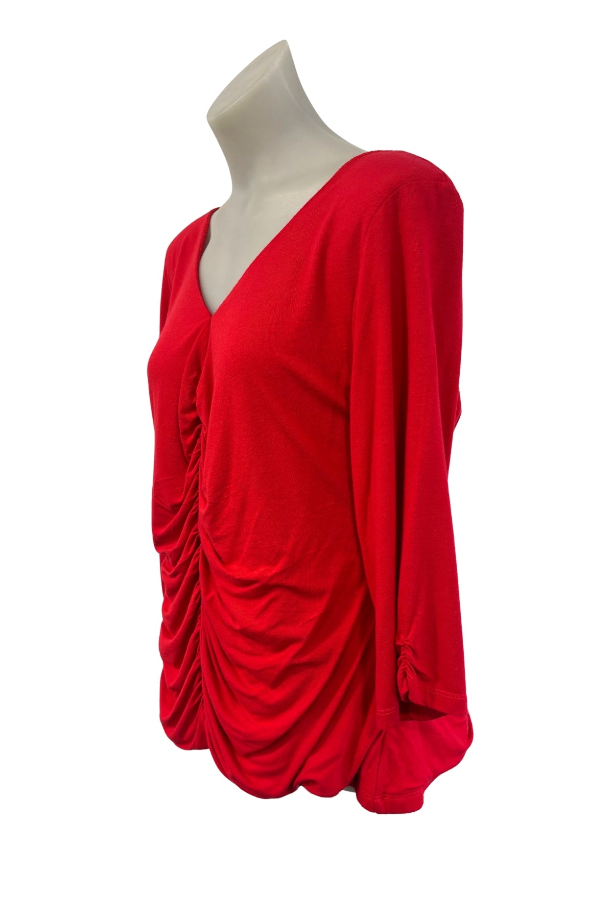 Petrena NZ made red ruched blouse, 16