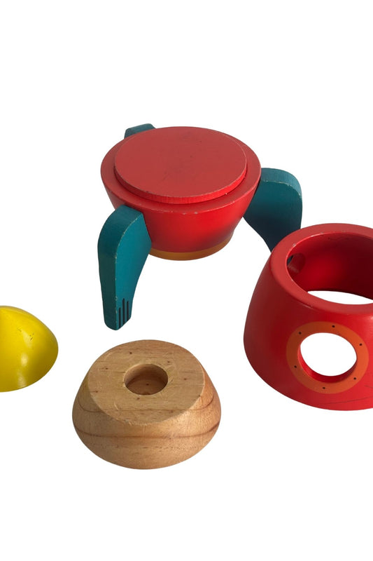 Vintage wooden rocket stacking blocks tower