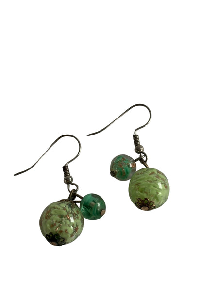 Green glass orb earrings
