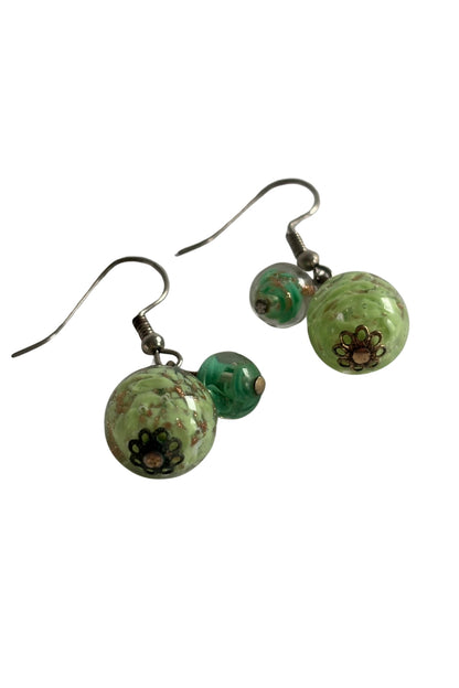 Green glass orb earrings